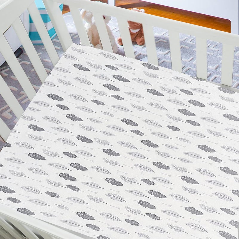 AMROSE 2 Pack Microfleece Crib Sheets, 28'' X 52'' Flannel Fleece Crib Fitted Sheets for Crib and Toddler Mattress Pad, Soft Comfy Warm Crib Sheets for Boys Girls, Feather - Image 2